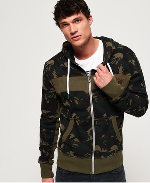 Superdry Vintage Logo Camo Panel Cipzár Férfi Kapucnis Pulóver Olivazöld | YMRIZ3672